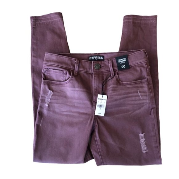NWT Express Mid Rise Cropped Legging Jeans in Blushing Mauve 00 - Picture 1 of 7